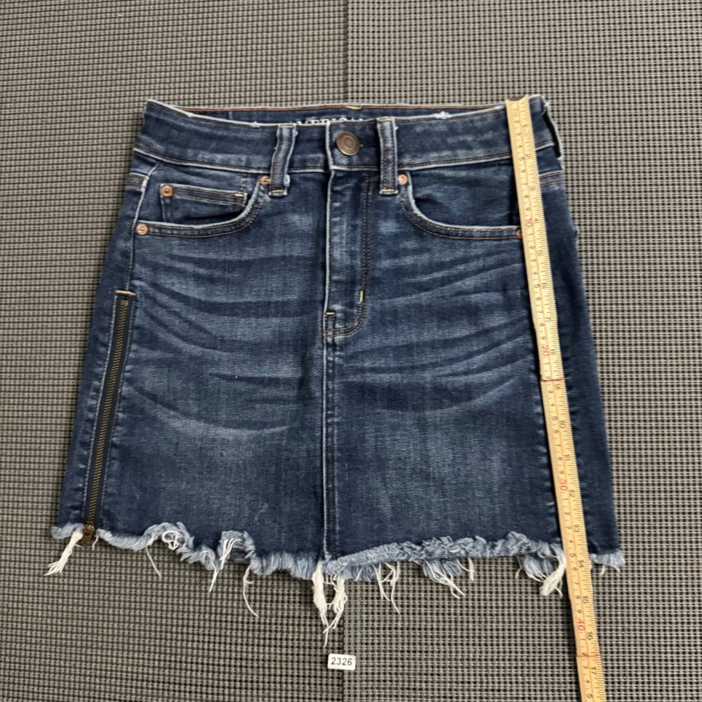 American Eagle Ne(x)t Level Stretch Denim Mini Skirt Dark Wash Side Zip Size 0